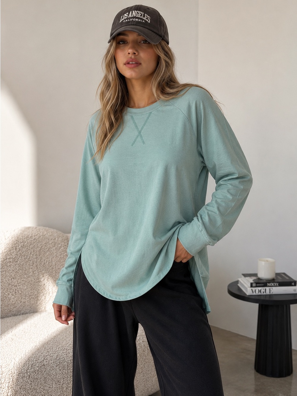 New Sage Green Oversized Sweatshirt Pullover Lounge Top L
